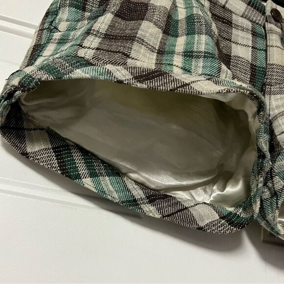 FOX VTG Y2K Academia Plaid Wool Brown Green Ivory Low Rise Mini Dress Shorts 7 S - Picture 2 of 16